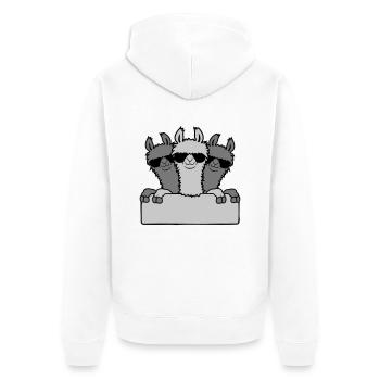Lamas Freunde Team Schild - Unisex Premium Bio Zip Hoodie - Weiß - Hinten - Thijin (182cm)