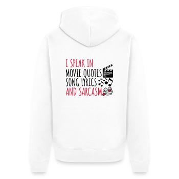 speak lyrics and sarcasm - Unisex Premium Organic Zip Hoodie - white - Back - Thijin (182cm)