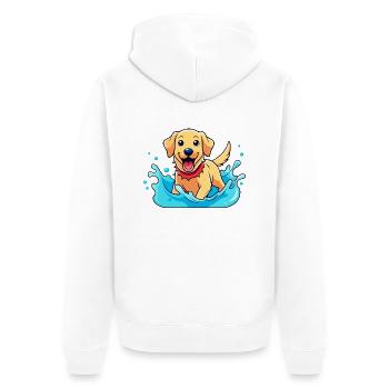 Fröhlicher Labrador Retriever planscht in Poolkunst - Unisex Premium Bio Zip Hoodie - Weiß - Hinten - Thijin (182cm)