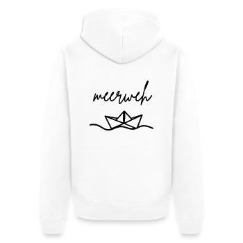 meerweh - Unisex Premium Bio Zip Hoodie - Weiß - Hinten - Thijin (182cm)