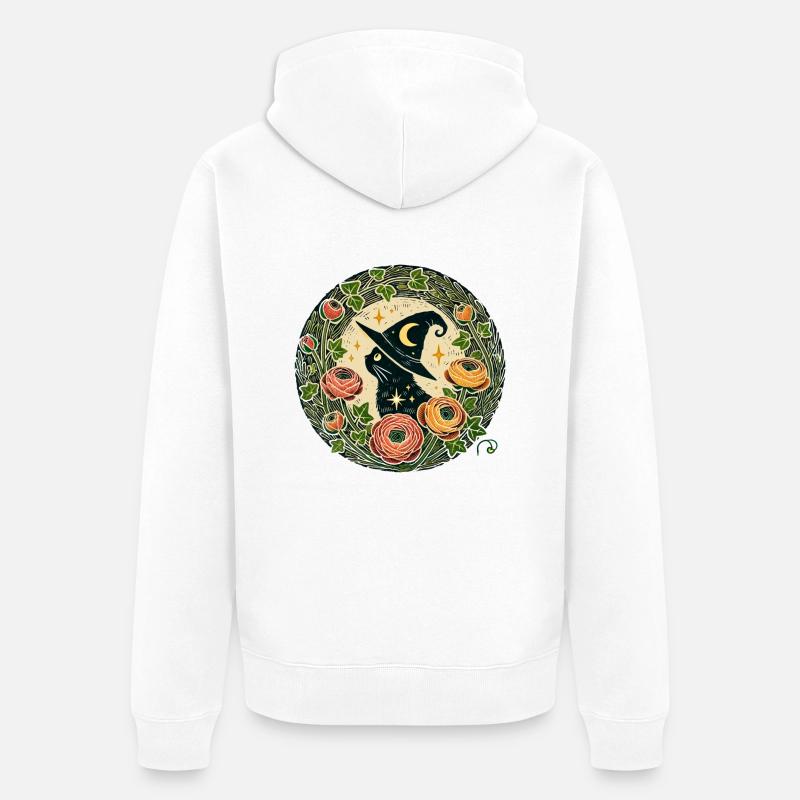 Sorcier chat noir - Veste à capuche bio Premium Unisexe - blanc