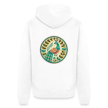 Vintage Pfau - Unisex Premium Bio Zip Hoodie - Weiß - Hinten - Thijin (182cm)