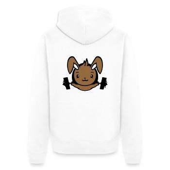 Hase Bodybuilder Gym Muskeln Stark Fitness Gewicht - Unisex Premium Bio Zip Hoodie - Weiß - Hinten - Thijin (182cm)