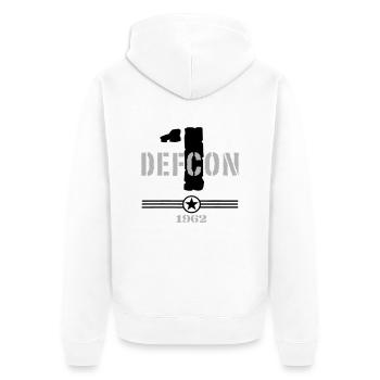 defcon one - Unisex Premium Bio Zip Hoodie - Weiß - Hinten - Thijin (182cm)