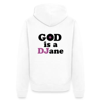God is a DJane - Unisex Premium Bio Zip Hoodie - Weiß - Hinten - Thijin (182cm)
