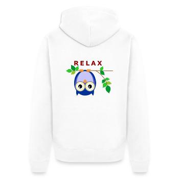 Eule - Relax - Unisex Premium Bio Zip Hoodie - Weiß - Hinten - Thijin (182cm)