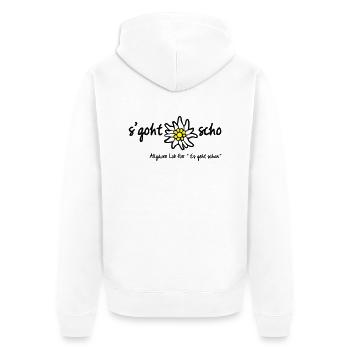 s'goht scho | Allgäu Tassen & Zubehör - Unisex Premium Bio Zip Hoodie - Weiß - Hinten - Thijin (182cm)