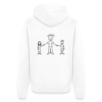 family_dad_with_girl_and_boy_1c - Unisex Premium Bio Zip Hoodie - Weiß - Hinten - Thijin (182cm)