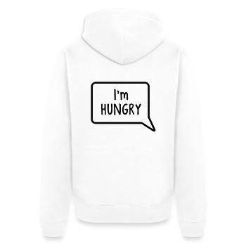 Ich bin hungrig Sprechblase Bauch Design - Unisex Premium Bio Zip Hoodie - Weiß - Hinten - Thijin (182cm)