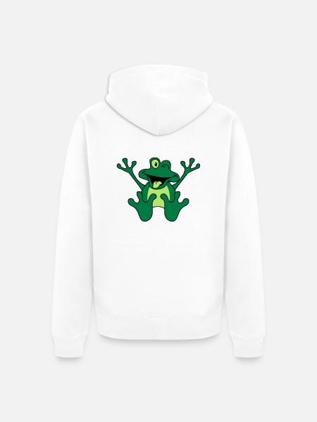 Funny Sitting Comic Frog - Unisex Premium Organic Zip Hoodie - white