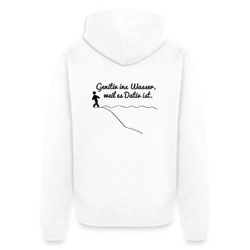 Genitiv ins Wasser - Unisex Premium Bio Zip Hoodie - Weiß - Hinten - Thijin (182cm)