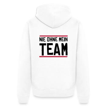 nie ohne mein team - Unisex Premium Bio Zip Hoodie - Weiß - Hinten - Thijin (182cm)