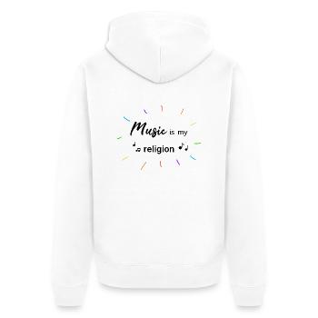 music is my religion - Unisex Premium Bio Zip Hoodie - Weiß - Hinten - Thijin (182cm)