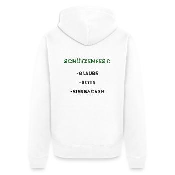 Schützenfest: Glaube, Sitte, Eierbacken - Unisex Premium Bio Zip Hoodie - Weiß - Hinten - Thijin (182cm)