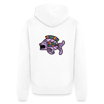 Kultur der Inkas, Fischsymbol - Unisex Premium Bio Zip Hoodie - Weiß - Hinten - Thijin (182cm)