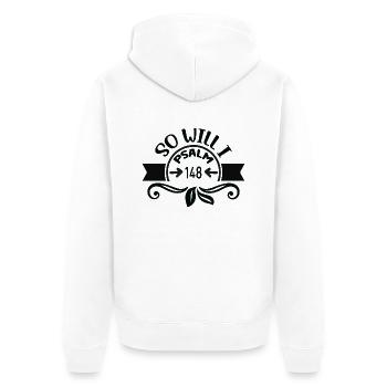 Psalm 148 - so auch ich - Unisex Premium Bio Zip Hoodie - Weiß - Hinten - Thijin (182cm)