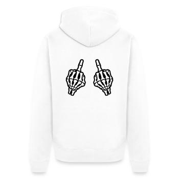 Mittelfinger Hand Skelett - Unisex Premium Bio Zip Hoodie - Weiß - Hinten - Thijin (182cm)