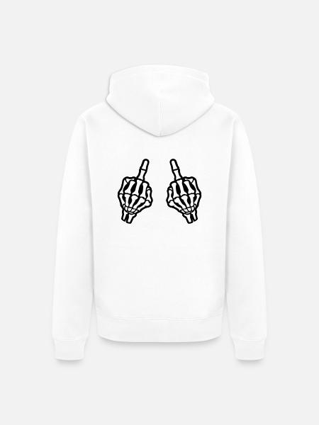 Middle Finger Hand Skeleton - Unisex Premium Organic Zip Hoodie - white