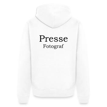 Presse - Unisex Premium Bio Zip Hoodie - Weiß - Hinten - Thijin (182cm)