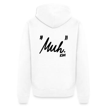 "Muh" - Unisex Premium Bio Zip Hoodie - Weiß - Hinten - Thijin (182cm)