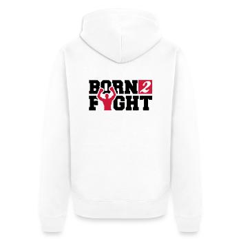 born_2_fight_a2 - Unisex Premium Bio Zip Hoodie - Weiß - Hinten - Thijin (182cm)