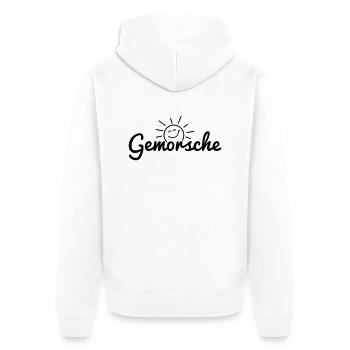 Gemorsche - Guten Morgen - Pfalz - pfälzisch - 1C - Unisex Premium Bio Zip Hoodie - Weiß - Hinten - Thijin (182cm)