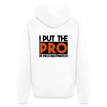 I put the PRO in procrastination - Unisex Premium Bio Zip Hoodie - Weiß - Hinten - Thijin (182cm)