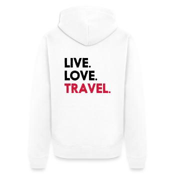 LIVE. LOVE. TRAVEL. - Veste à capuche bio Premium Unisexe - blanc - Dos - Thijin (182cm)