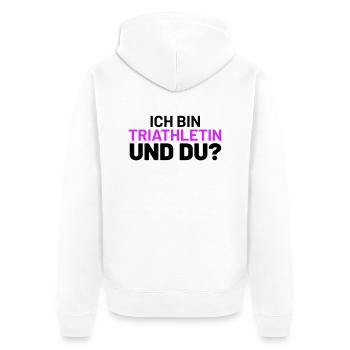 ich bin triathletin und du - Unisex Premium Bio Zip Hoodie - Weiß - Hinten - Thijin (182cm)