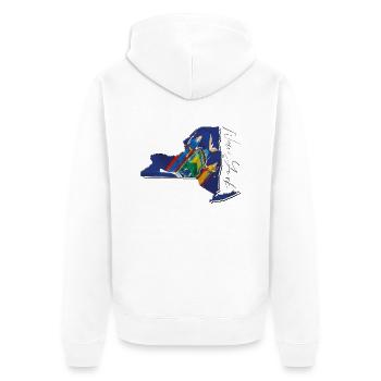 New York (États-Unis) | Drapeau réel | Flag Map Script - Veste à capuche bio Premium Unisexe - blanc - Dos - Thijin (182cm)