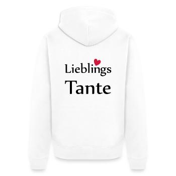 Lieblings Tante mit Herz - Unisex Premium Bio Zip Hoodie - Weiß - Hinten - Thijin (182cm)