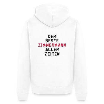 Zimmermann Zimmerin Dachdecker Tischler Holz - Unisex Premium Bio Zip Hoodie - Weiß - Hinten - Thijin (182cm)