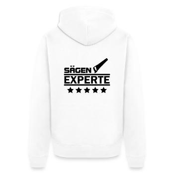 sägen experte - Unisex Premium Bio Zip Hoodie - Weiß - Hinten - Thijin (182cm)