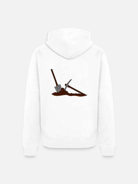 kilof kopać dziura kupa łopata kopać łopata kilof - Ekologiczna rozpinana bluza z kapturem Premium unisex - biały