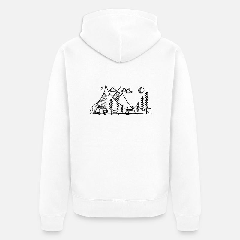 Camper Simple Mountain et Campfire - Veste à capuche bio Premium Unisexe - blanc