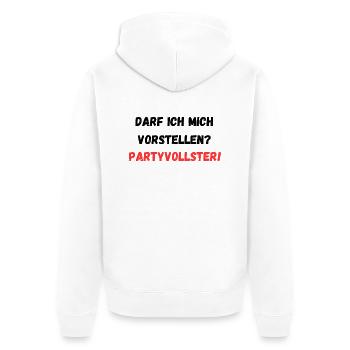 Partyvollster - Unisex Premium Bio Zip Hoodie - Weiß - Hinten - Thijin (182cm)