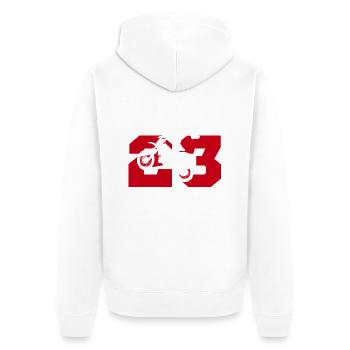 Moto 23 biker - Unisex Premium Organic Zip Hoodie - white - Back - Thijin (182cm)
