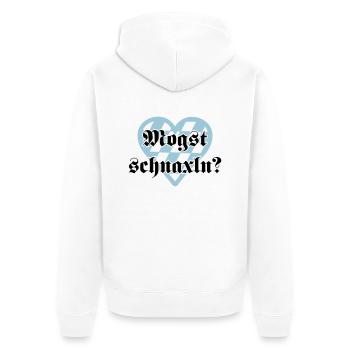 Mogst schnaxln - Unisex Premium Bio Zip Hoodie - Weiß - Hinten - Thijin (182cm)