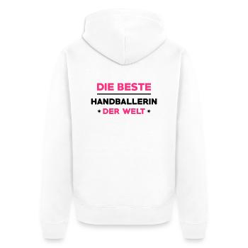 Handball Handballer Handballspieler Handballerin - Unisex Premium Bio Zip Hoodie - Weiß - Hinten - Thijin (182cm)