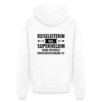Reiseleiterin - Superheldin - Unisex Premium Bio Zip Hoodie - Weiß - Hinten - Thijin (182cm)