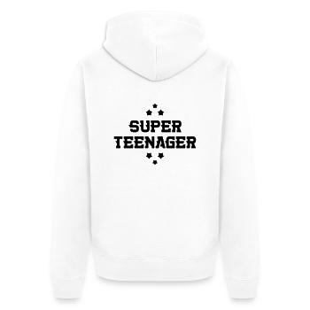 Teenager / Jugendliche / Jugendlicher / Kind - Unisex Premium Bio Zip Hoodie - Weiß - Hinten - Thijin (182cm)