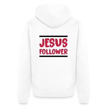 jesus_follower_002 - Unisex Premium Organic Zip Hoodie - white - Back - Thijin (182cm)