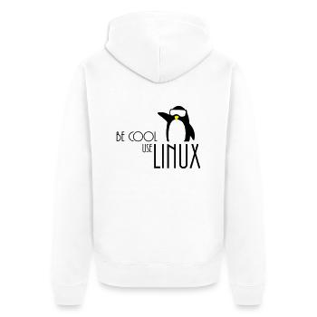 be cool use linux - Unisex Premium Bio Zip Hoodie - Weiß - Hinten - Thijin (182cm)