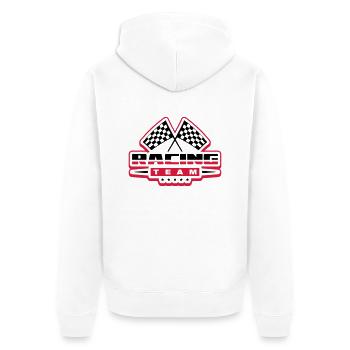 racing_team_ro2 - Unisex Premium Bio Zip Hoodie - Weiß - Hinten - Thijin (182cm)
