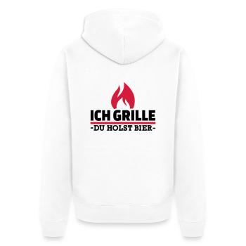 Ich grille du holst Bier - Unisex Premium Bio Zip Hoodie - Weiß - Hinten - Thijin (182cm)