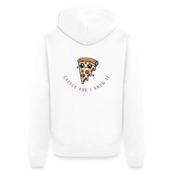 Funny Pizza Slice – Cheesy & Awesome Shirt - Unisex Premium Bio Zip Hoodie - Weiß - Hinten - Thijin (182cm)
