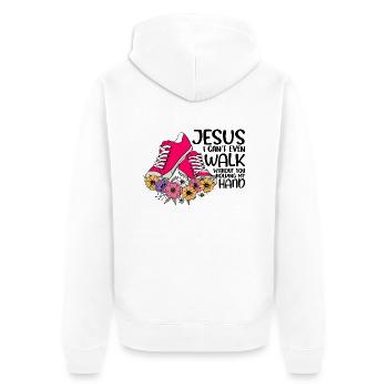Gehe mit Jesus - Unisex Premium Bio Zip Hoodie - Weiß - Hinten - Thijin (182cm)