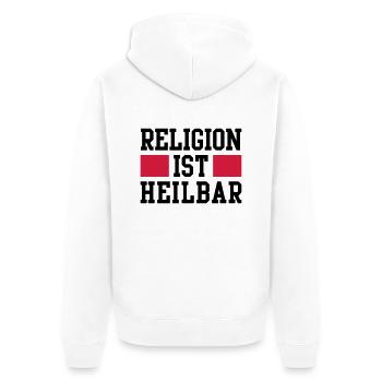 Religion ist heilbar - Unisex Premium Bio Zip Hoodie - Weiß - Hinten - Thijin (182cm)