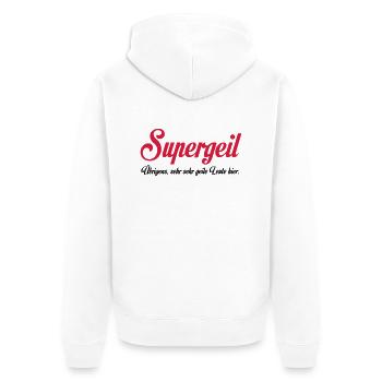 Supergeil - Unisex Premium Bio Zip Hoodie - Weiß - Hinten - Thijin (182cm)