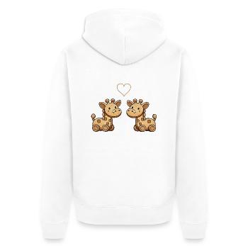 holz giraffe paar - Unisex Premium Bio Zip Hoodie - Weiß - Hinten - Thijin (182cm)